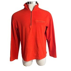 LL Bean Men Orange Long Sleeve Fleece Pullover Jacket Sz L 1/4 Zip Zip Pocket
